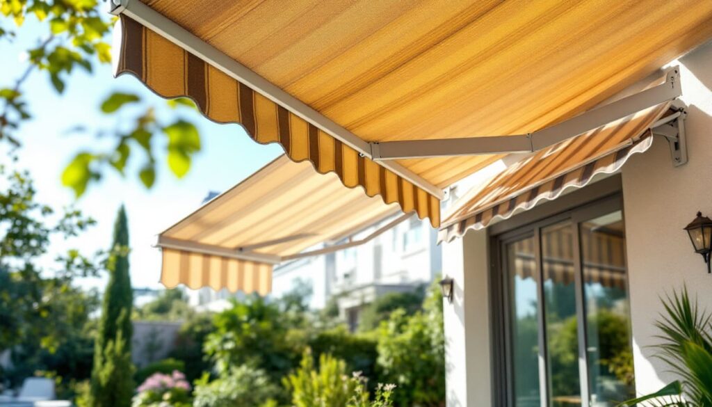 toldo amarillo rayas sol terraza exterior casa