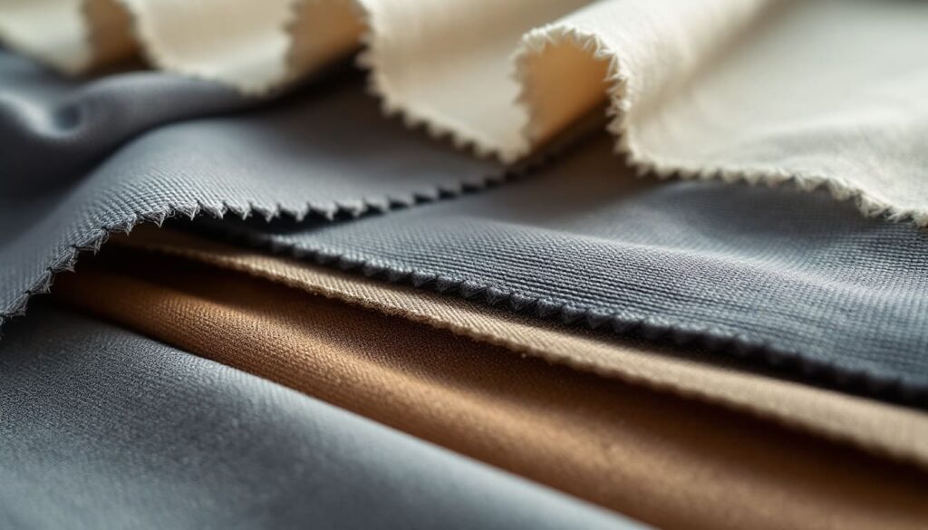 muestra de tela en tonos suaves sobre superficie textil con detalle de hilos