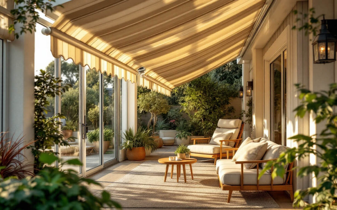 Terraza cerrada con toldo amarillo